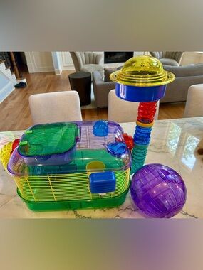 Multicolor Small Pet Habitat Playset with Exercise Wheel and Tubes